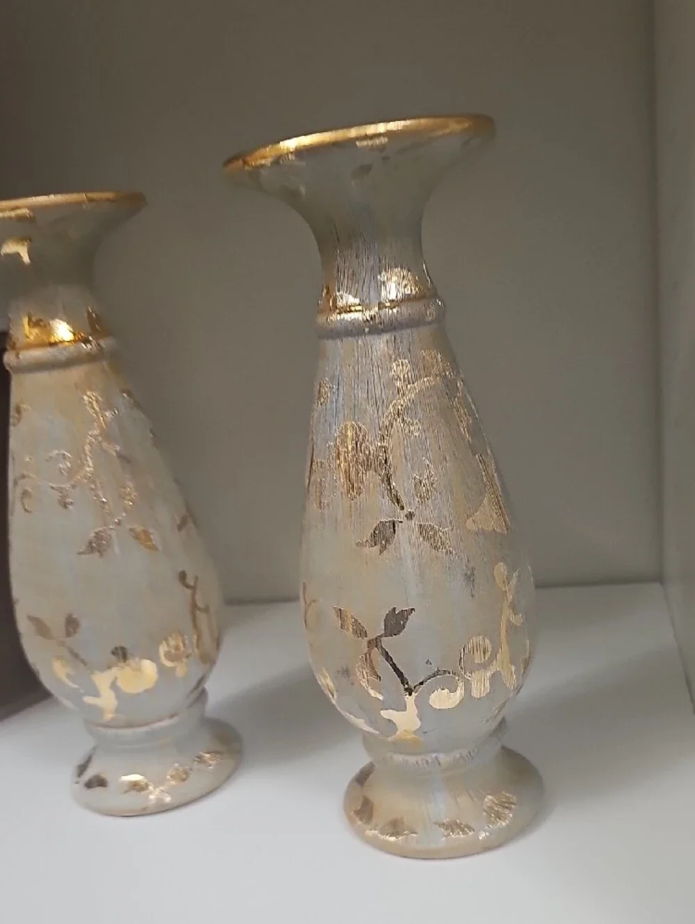 Ceramic Gold And Gray Accent Decorative Candle Holders - Set of 2 Brand New 9